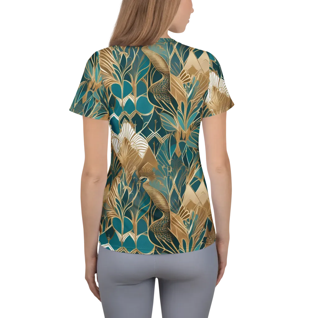 Gilded Peacock Garden on Women's Athletic T-Shirt — Back