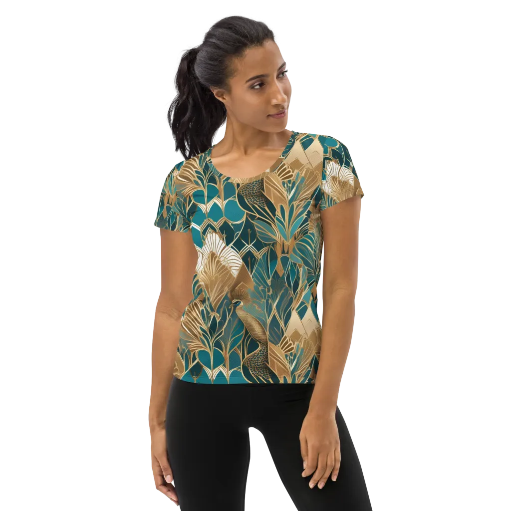 Gilded Peacock Garden on Women's Athletic T-Shirt — Front