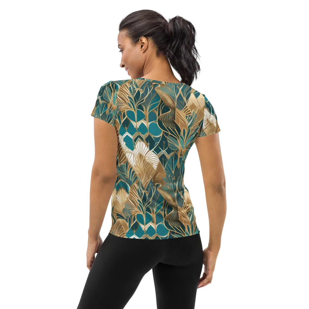 Gilded Peacock Garden on Women's Athletic T-Shirt — Back