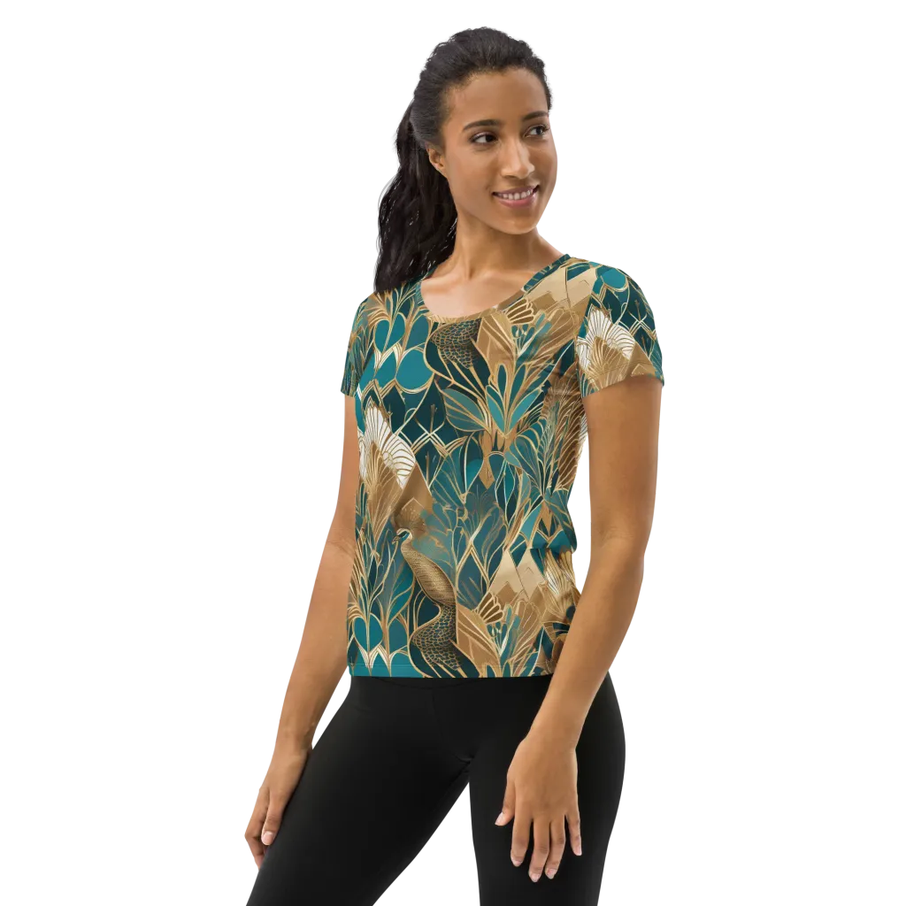 Gilded Peacock Garden on Women's Athletic T-Shirt — Left