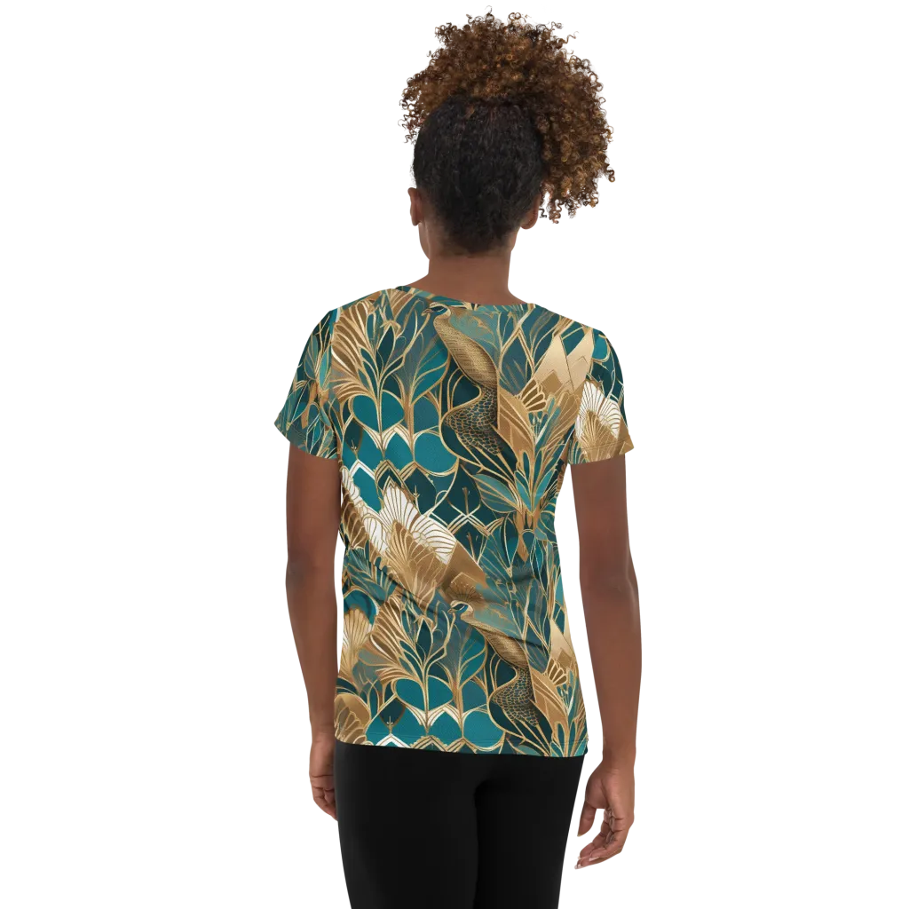 Gilded Peacock Garden on Women's Athletic T-Shirt — Back
