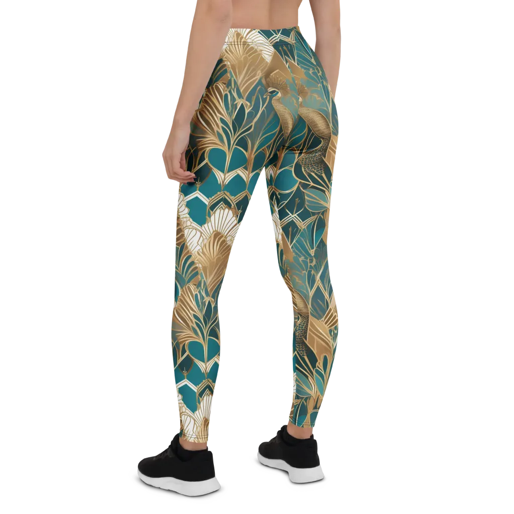 Gilded Peacock Garden on Leggings — Back