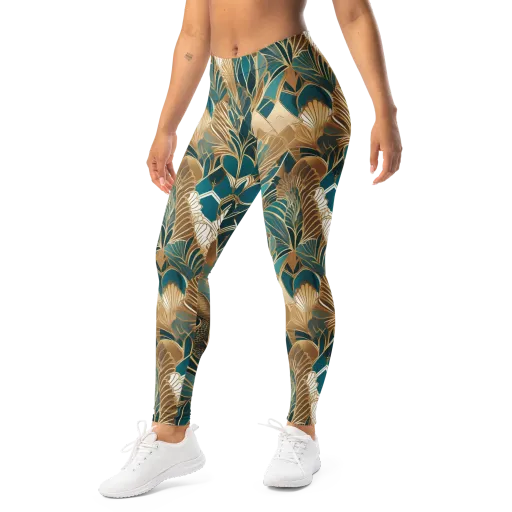 Gilded Peacock Garden on a Leggings