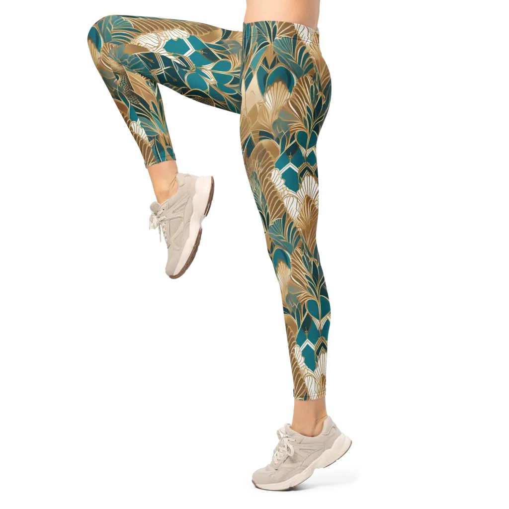 Gilded Peacock Garden on Leggings — Left