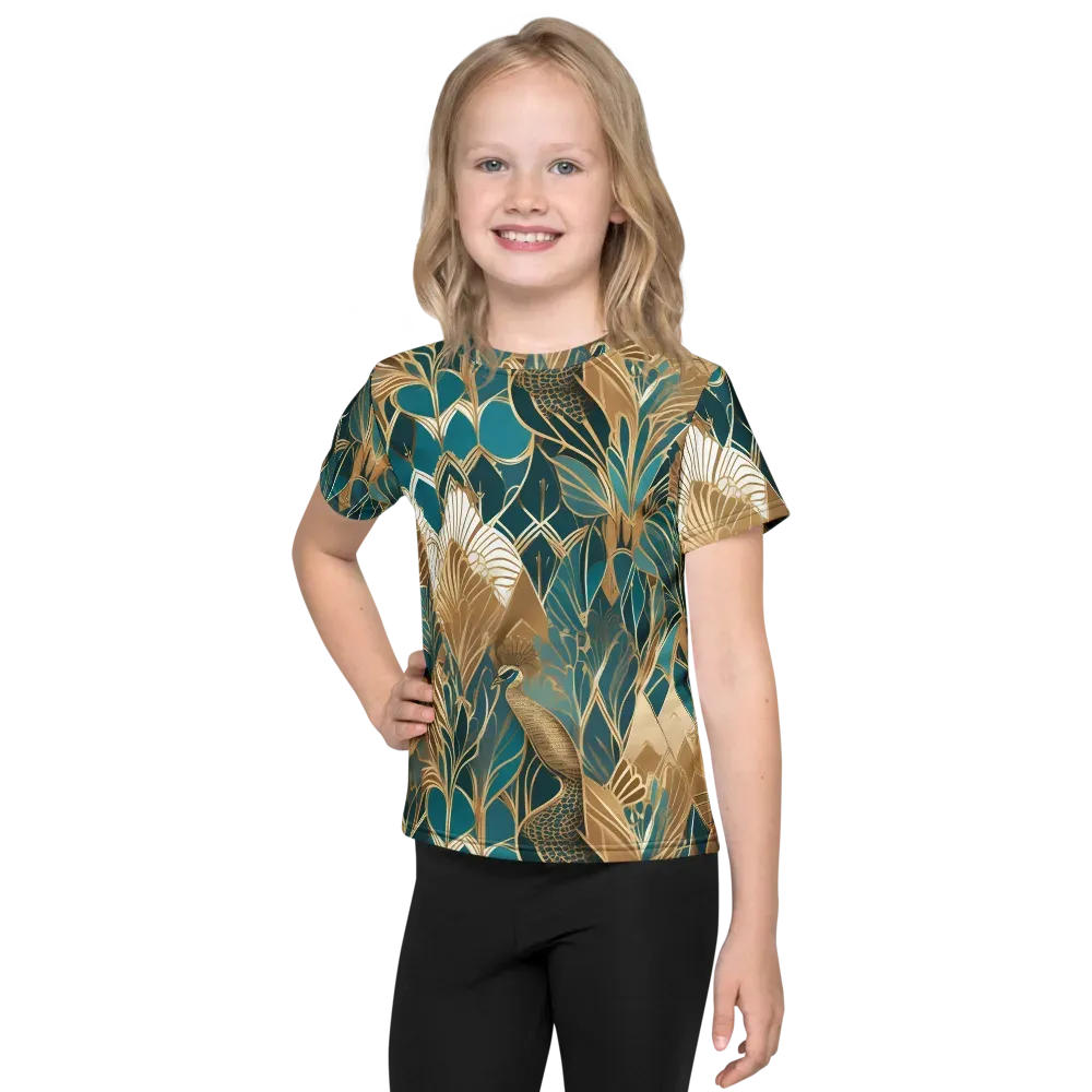 Gilded Peacock Garden on Kids Crew Neck T-Shirt — Front