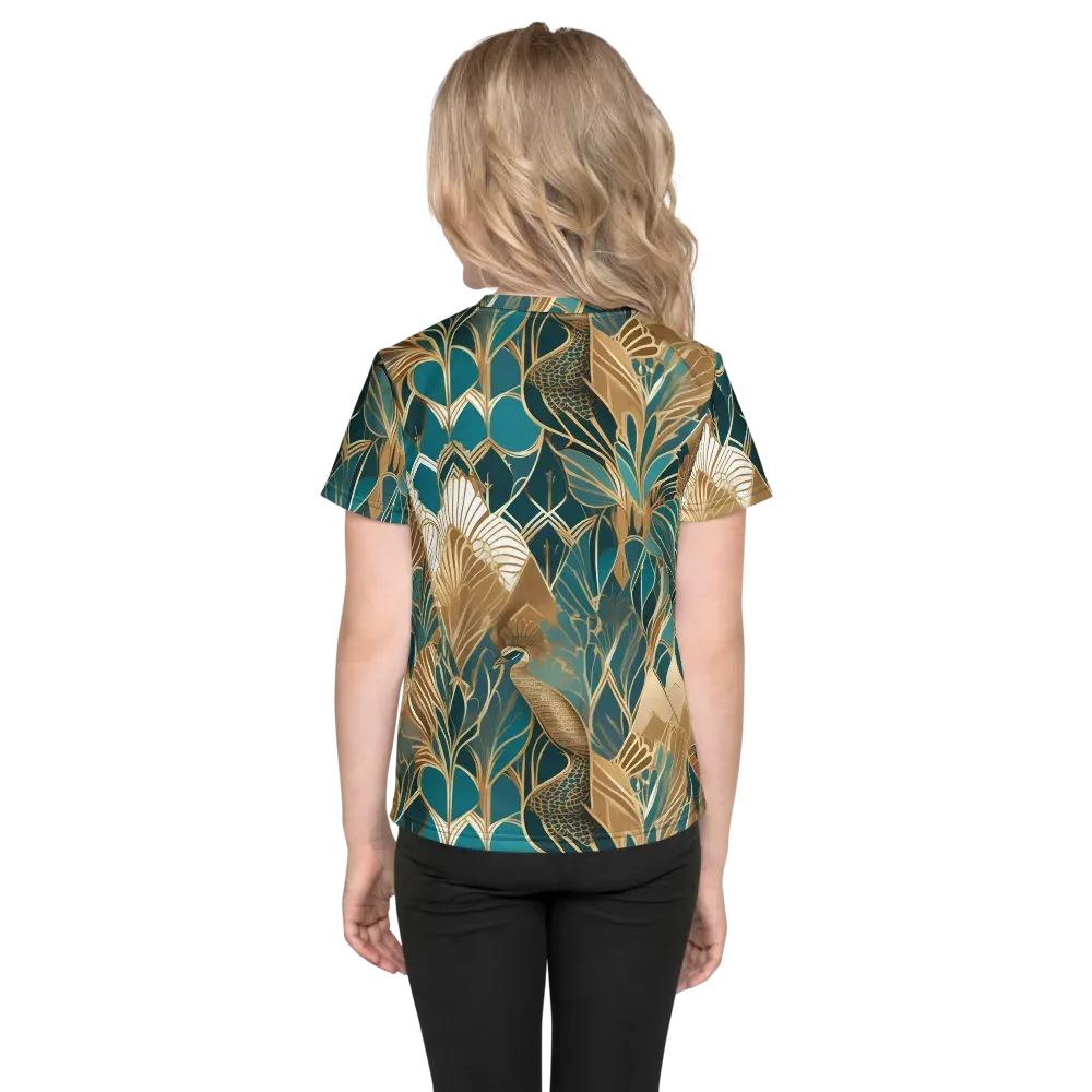 Gilded Peacock Garden on Kids Crew Neck T-Shirt — Back