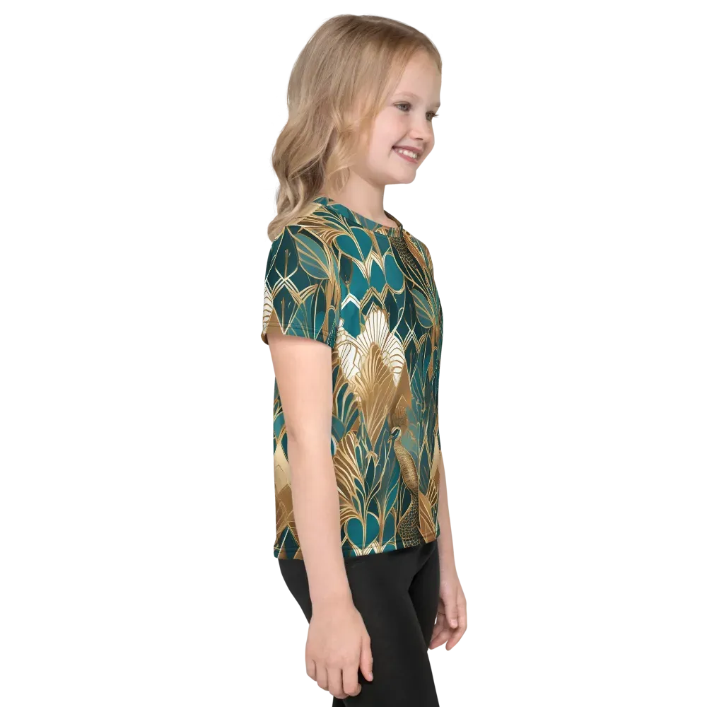 Gilded Peacock Garden on Kids Crew Neck T-Shirt — Right