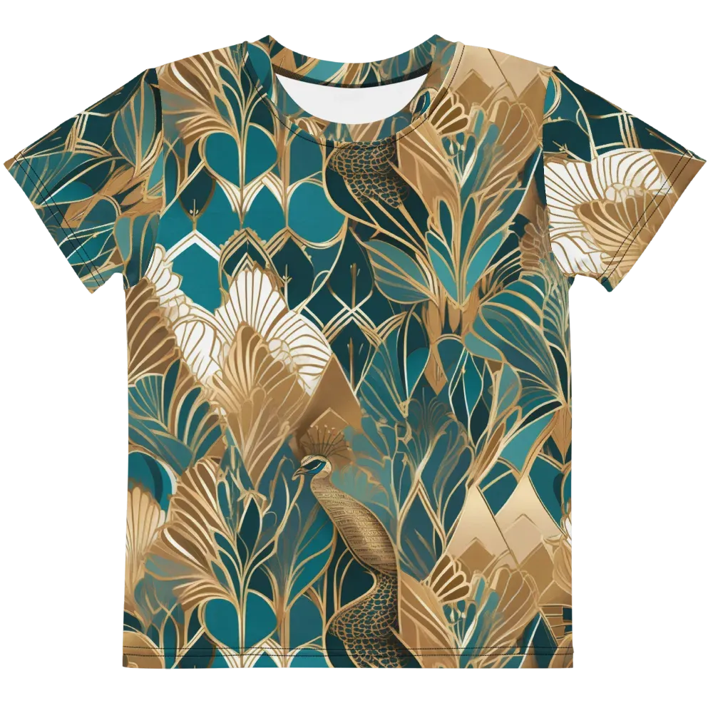Gilded Peacock Garden on Kids Crew Neck T-Shirt — Front