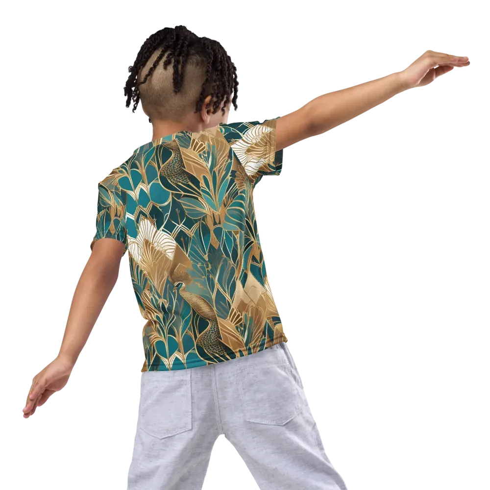 Gilded Peacock Garden on Kids Crew Neck T-Shirt — Back