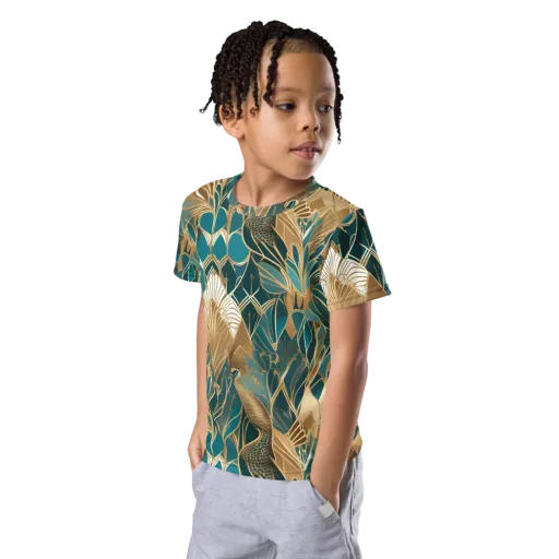 Gilded Peacock Garden on a Kids Crew Neck T-Shirt