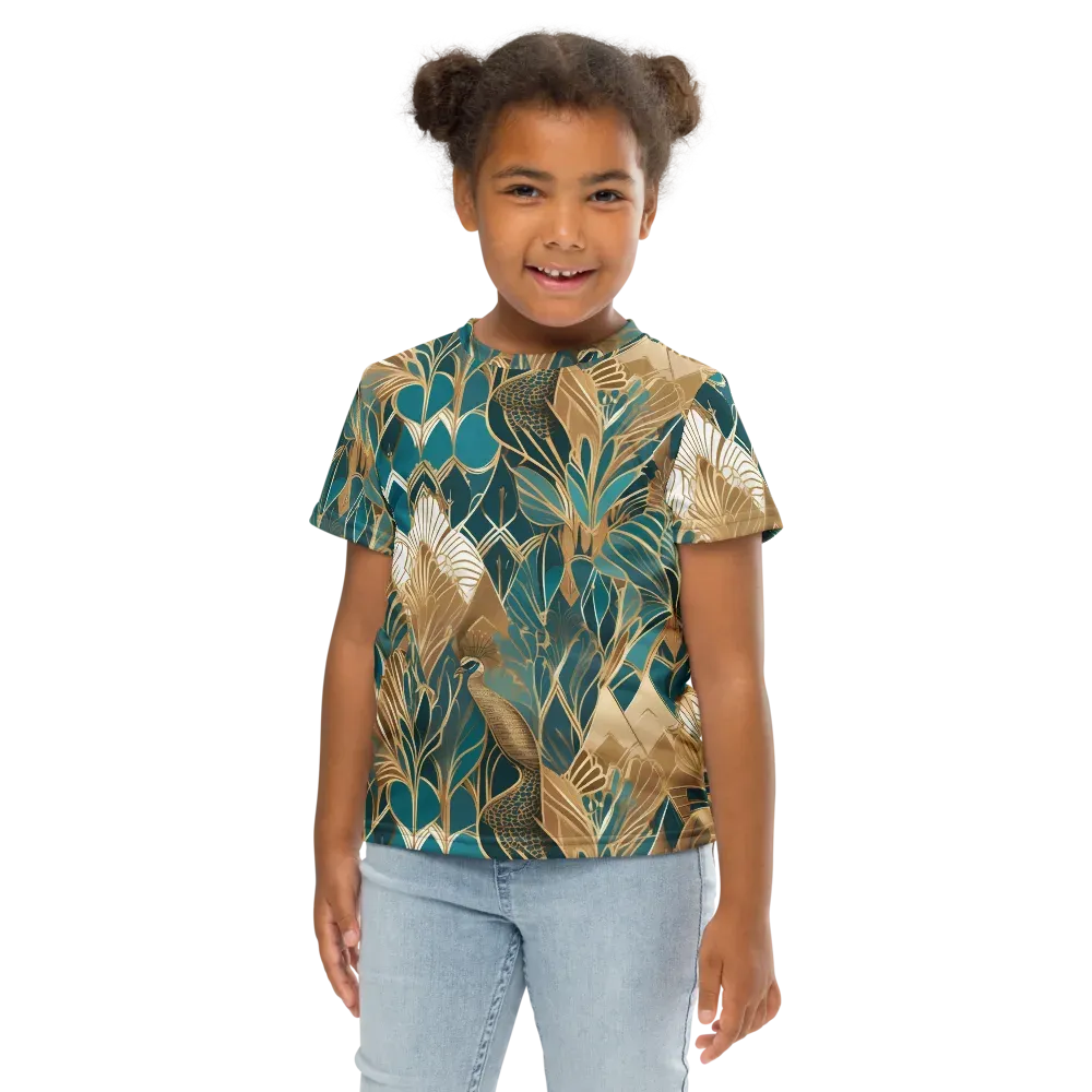 Gilded Peacock Garden on Kids Crew Neck T-Shirt — Front