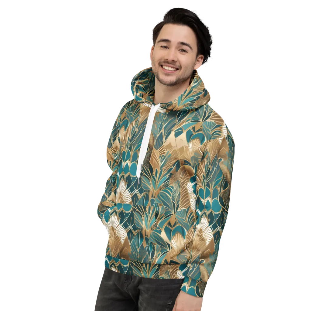 Gilded Peacock Garden on Hoodie — Left
