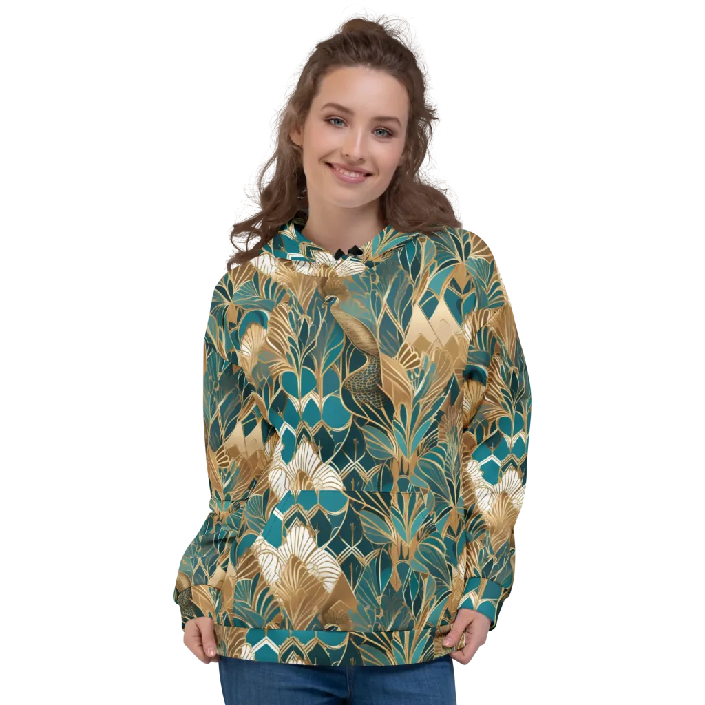 Gilded Peacock Garden on Hoodie — Front