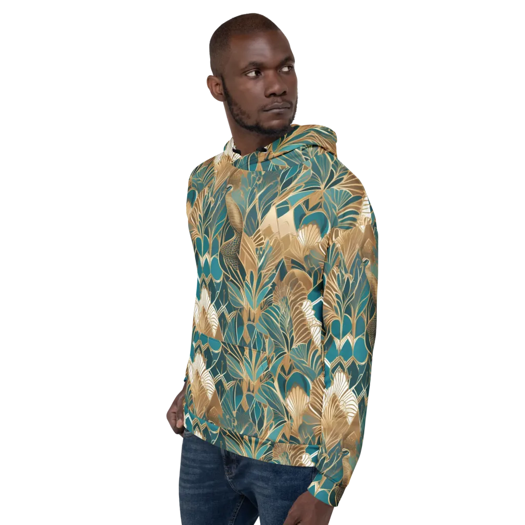 Gilded Peacock Garden on Hoodie — Left