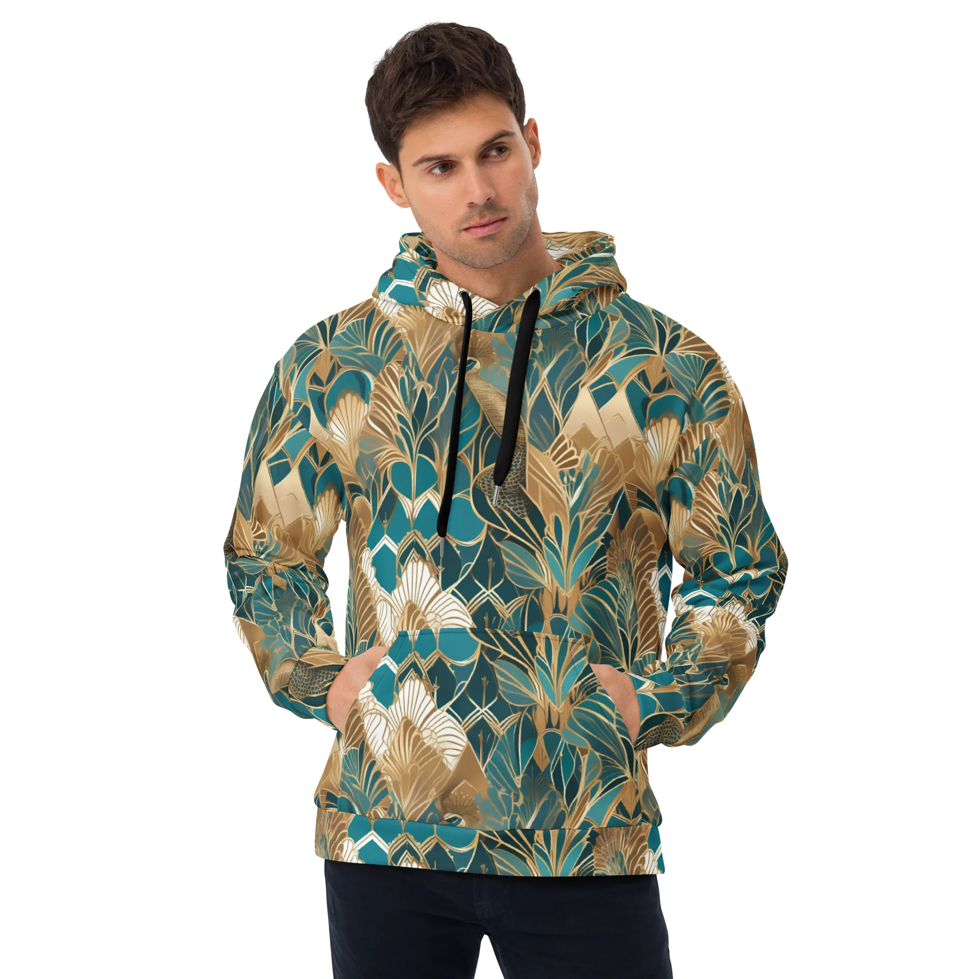 Gilded Peacock Garden on Hoodie — Front