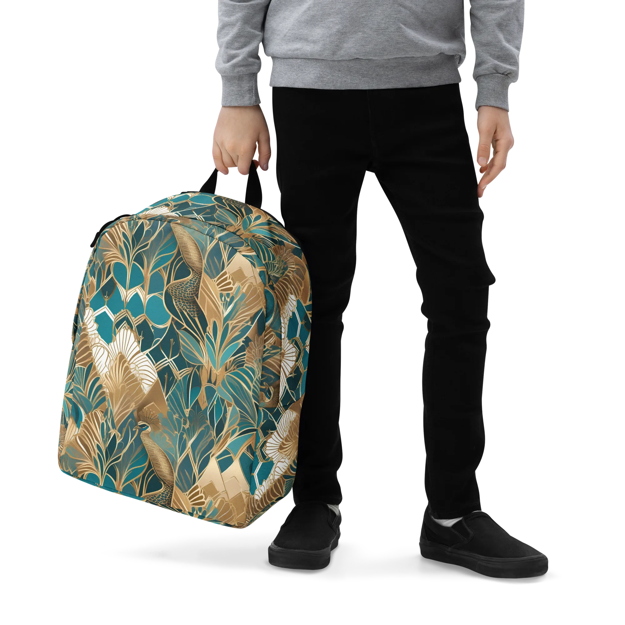 Gilded Peacock Garden on Minimalist Backpack — Zoomed-in