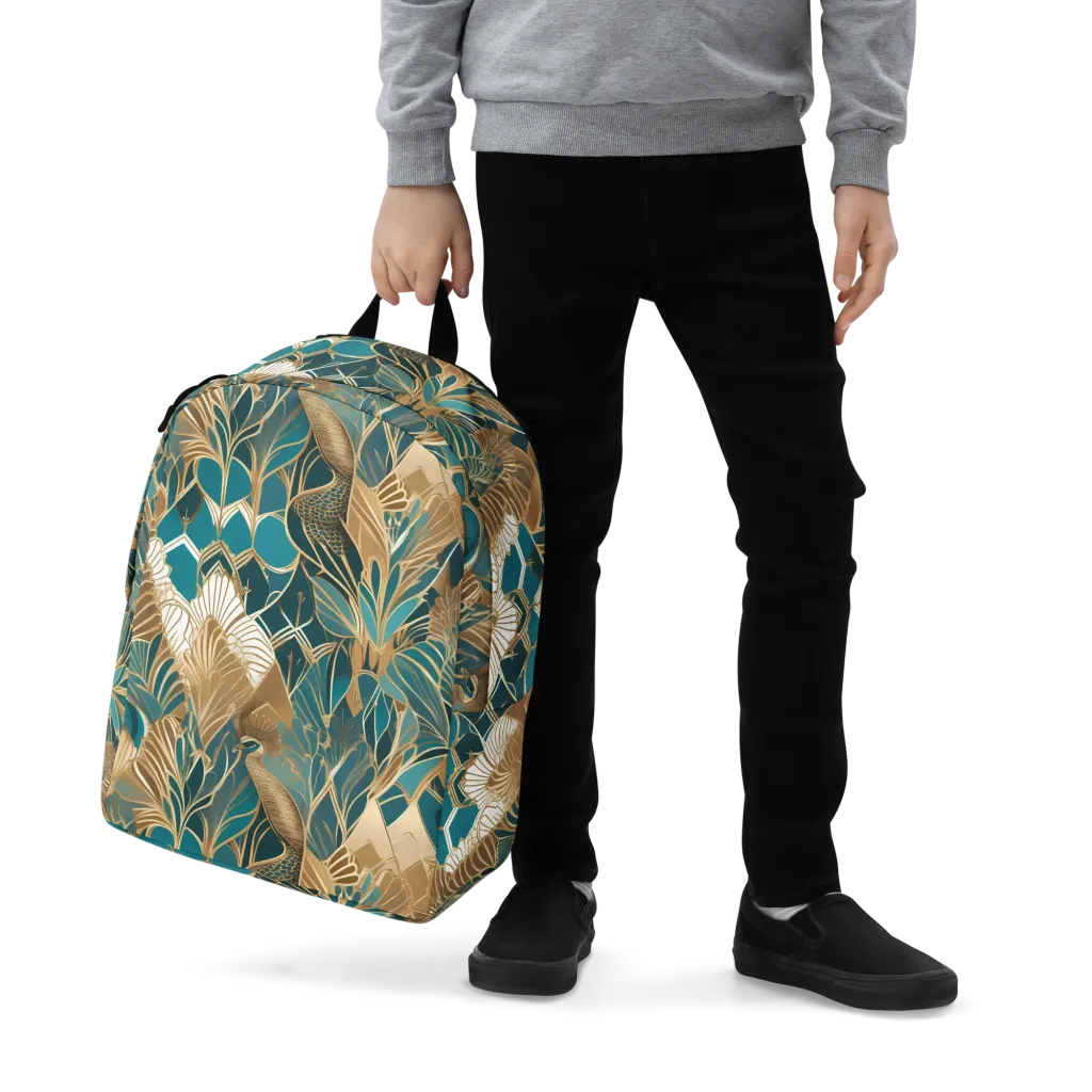 Gilded Peacock Garden on Minimalist Backpack — Zoomed-in