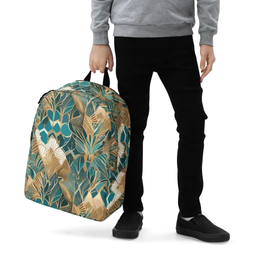 Gilded Peacock Garden on a Minimalist Backpack