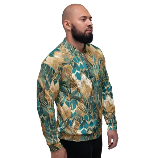 Gilded Peacock Garden on a Bomber Jacket