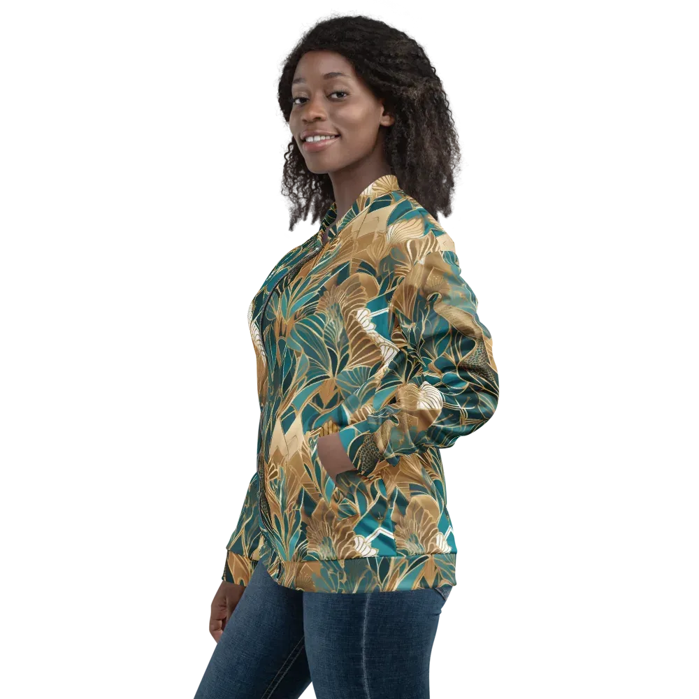 Gilded Peacock Garden on Bomber Jacket — Left