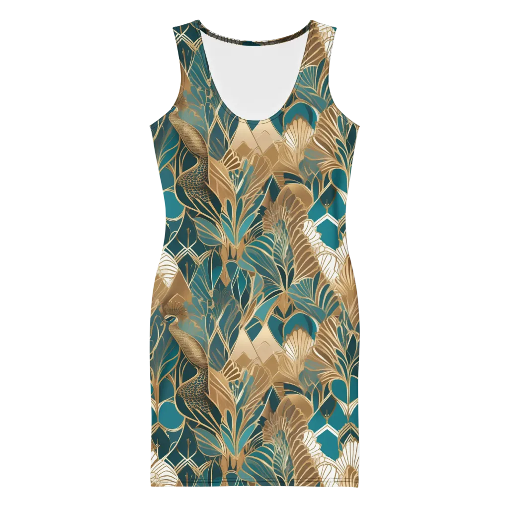Gilded Peacock Garden on Bodycon Dress — Front