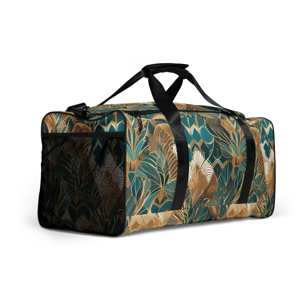 Gilded Peacock Garden on Duffle Bag — Right Front