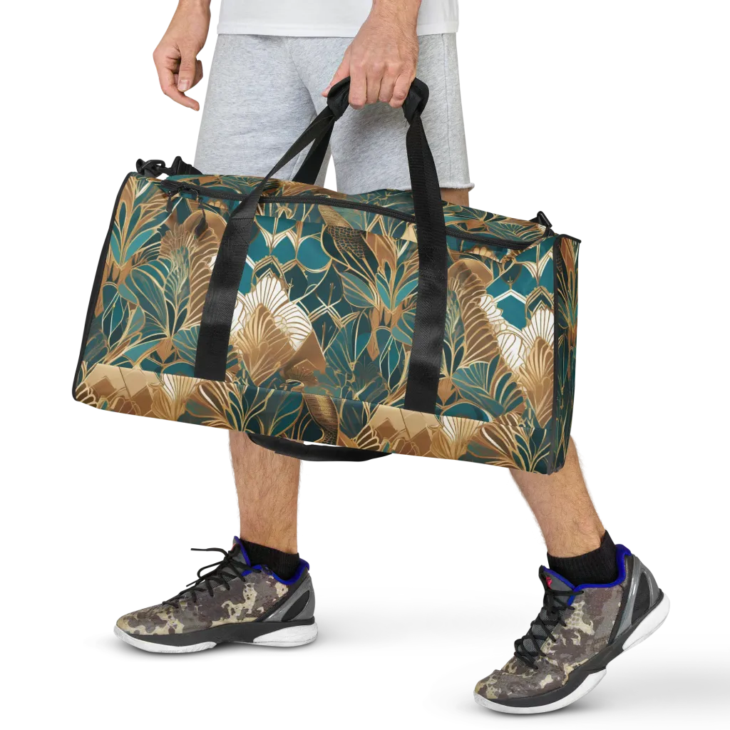 Gilded Peacock Garden on Duffle Bag — Front