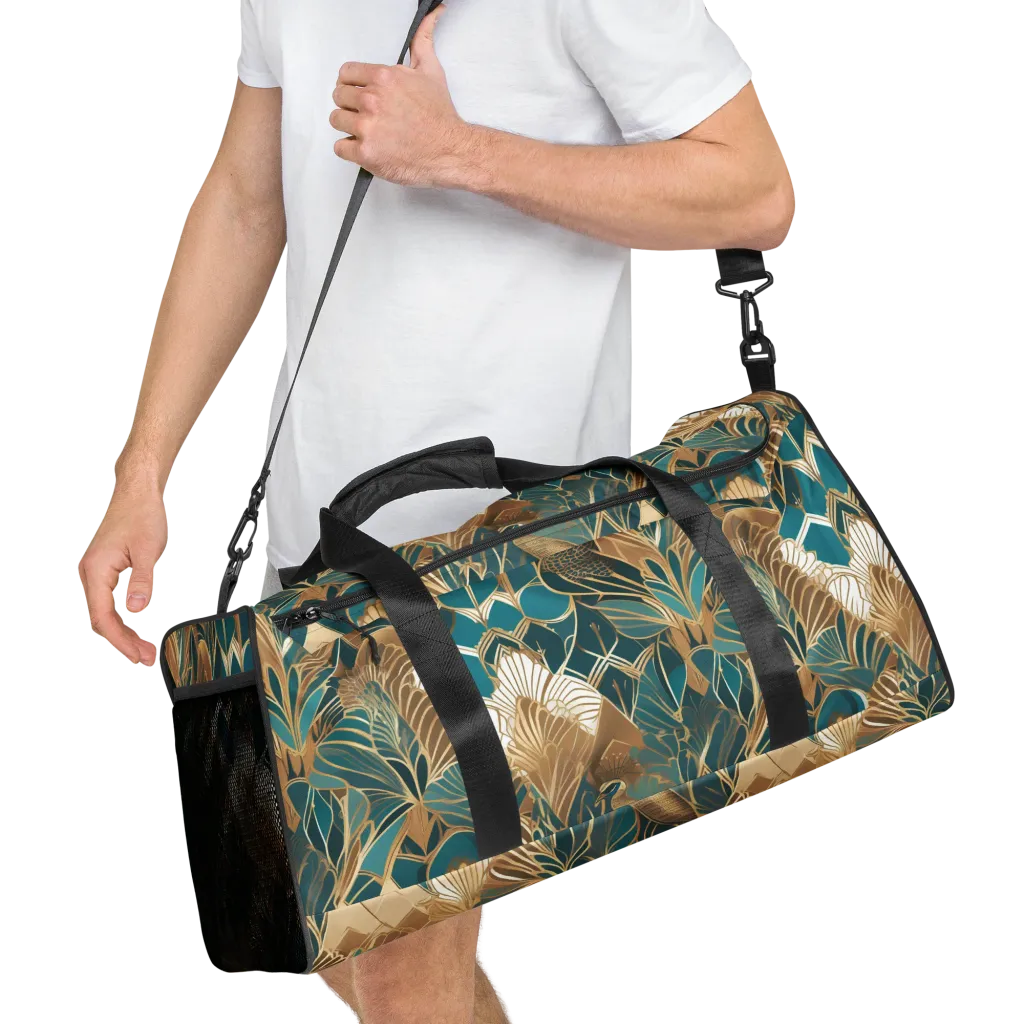 Gilded Peacock Garden on Duffle Bag — Right Front