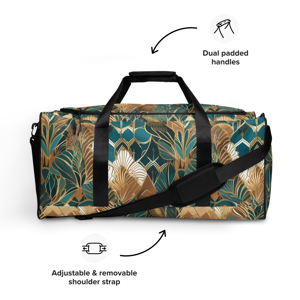 Gilded Peacock Garden on Duffle Bag — Front