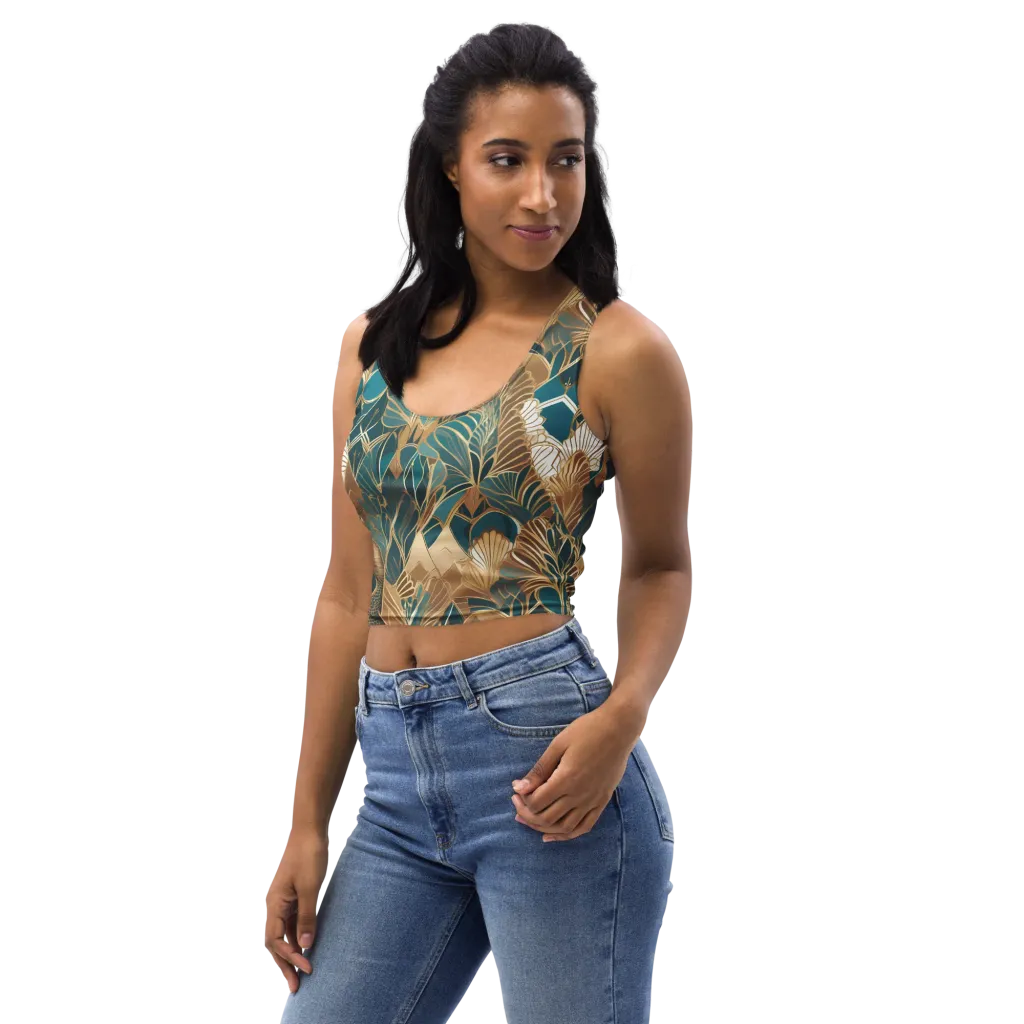 Gilded Peacock Garden on Crop Top — Left Front