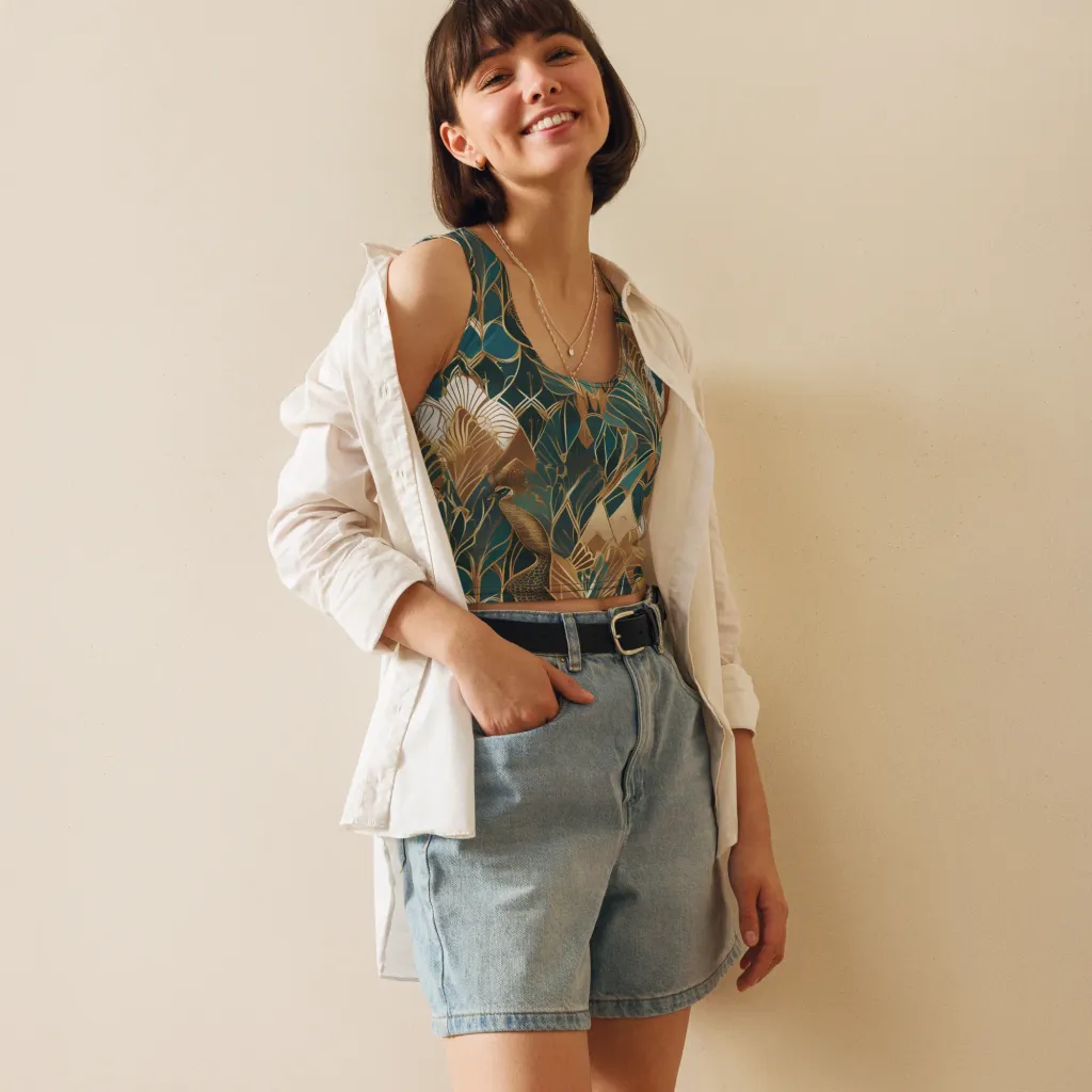 Gilded Peacock Garden on Crop Top — Front