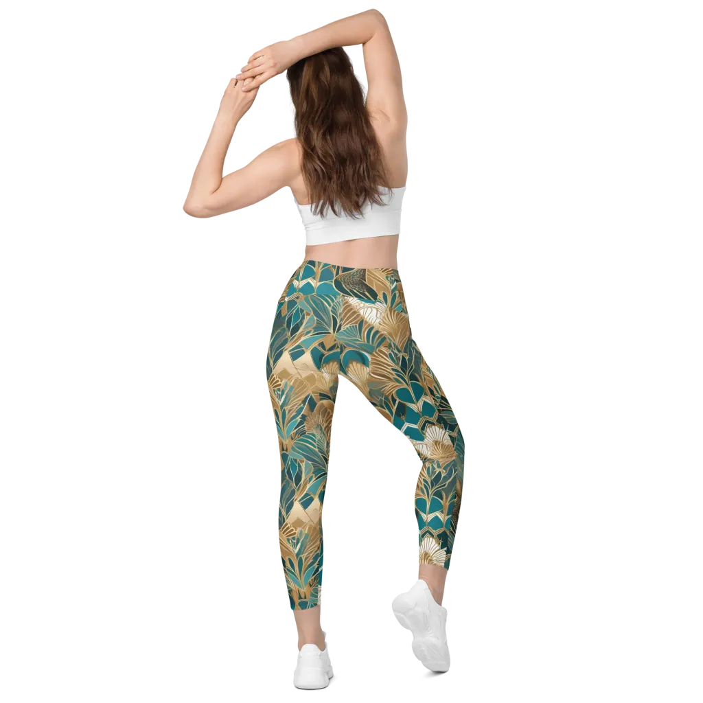 Gilded Peacock Garden on Leggings with Pockets — Back