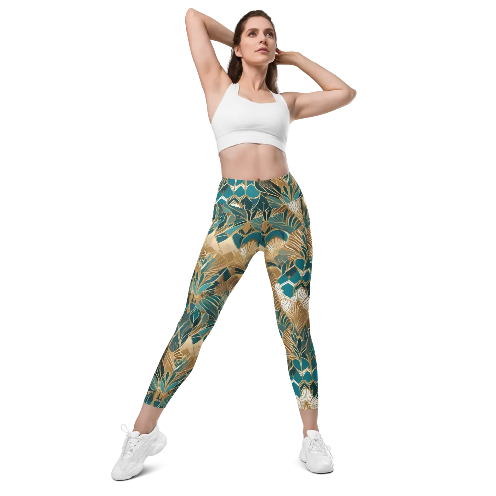 Gilded Peacock Garden on Leggings with Pockets — Front