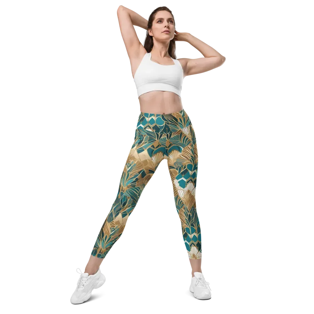 Gilded Peacock Garden on Leggings with Pockets — Front