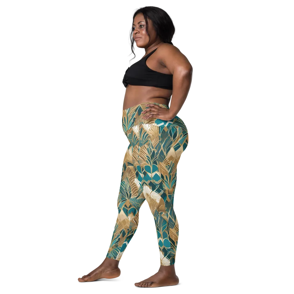 Gilded Peacock Garden on Leggings with Pockets — Left