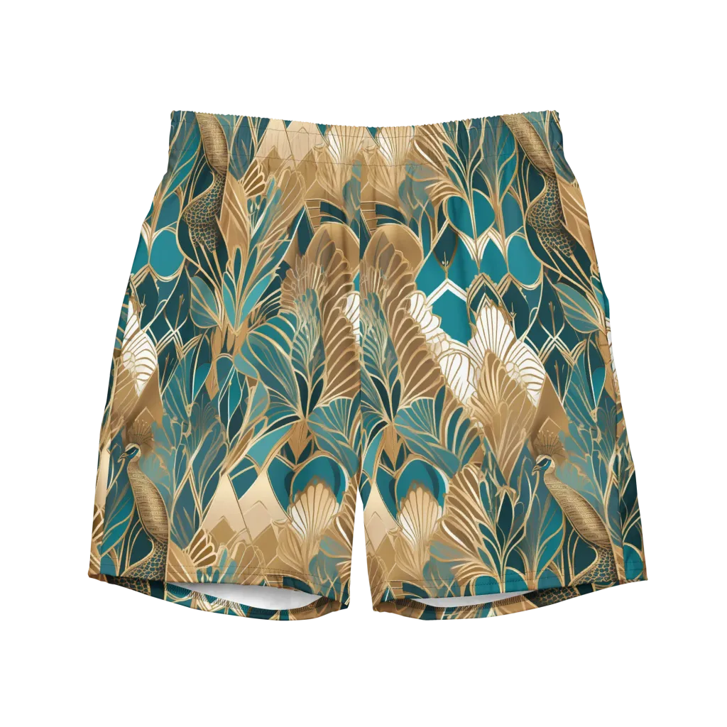 Gilded Peacock Garden on Swim Trunks — Front