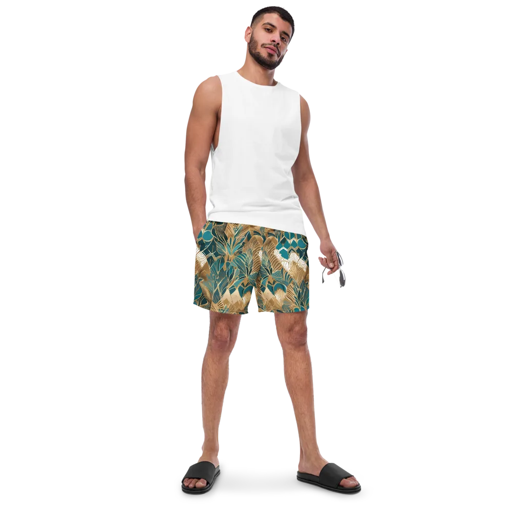 Gilded Peacock Garden on Swim Trunks — Front
