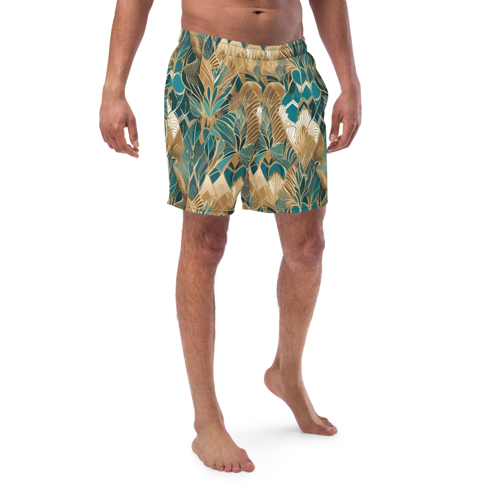 Gilded Peacock Garden on Swim Trunks — Front