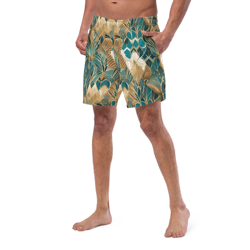 Gilded Peacock Garden on Swim Trunks — Left Front