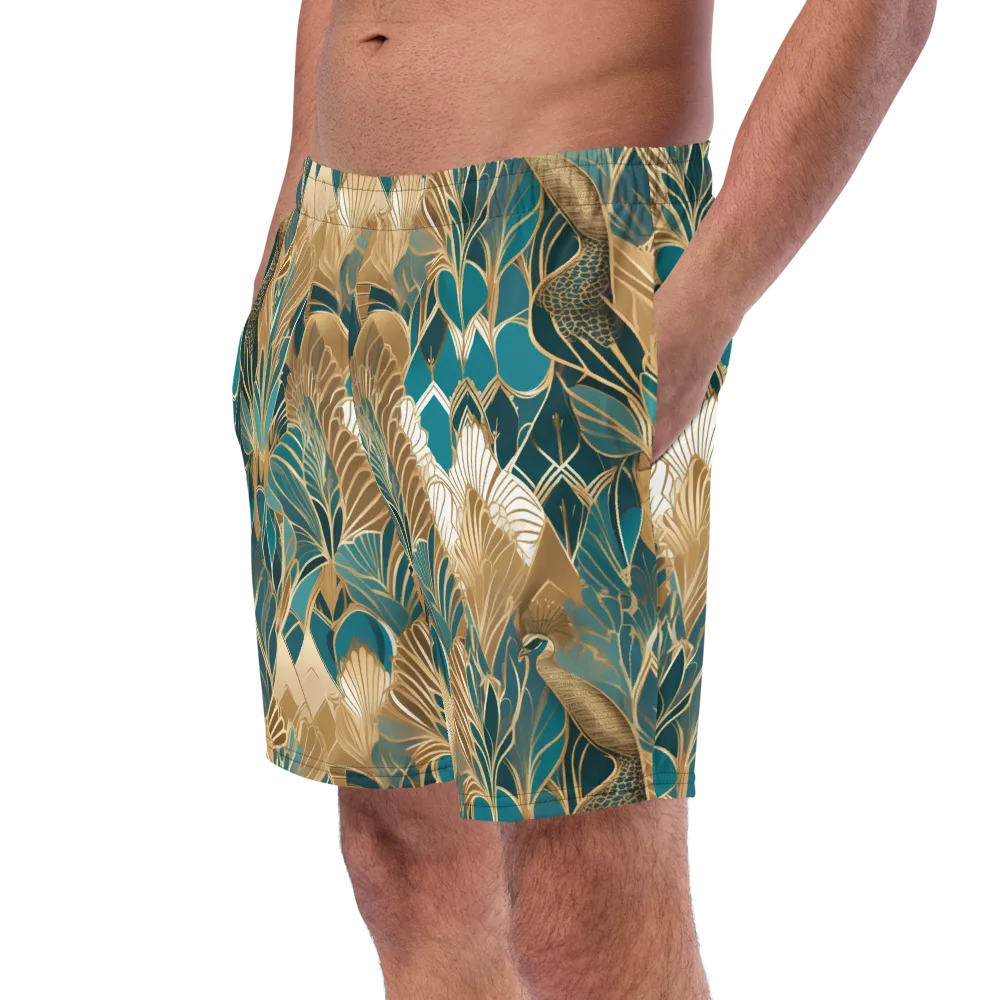Gilded Peacock Garden on Swim Trunks — Left Front