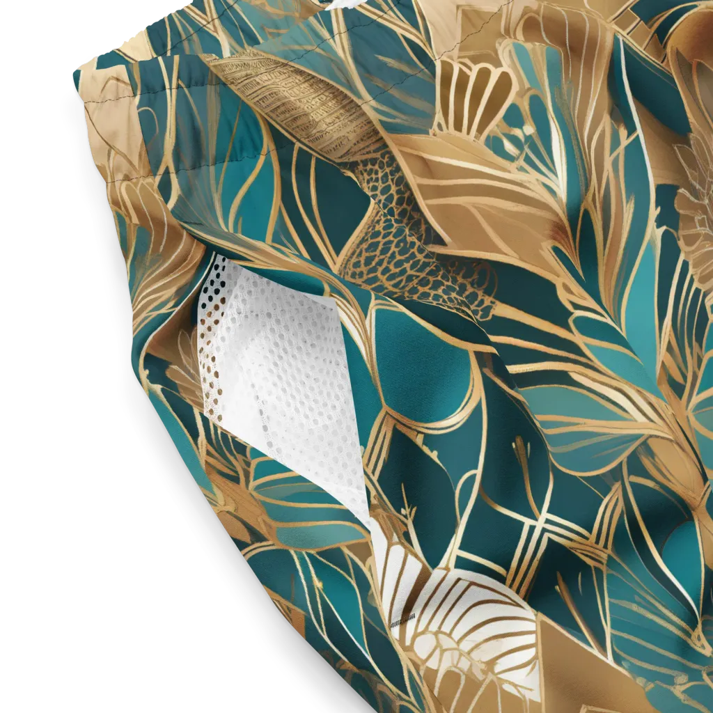 Gilded Peacock Garden on Swim Trunks — Product details 2
