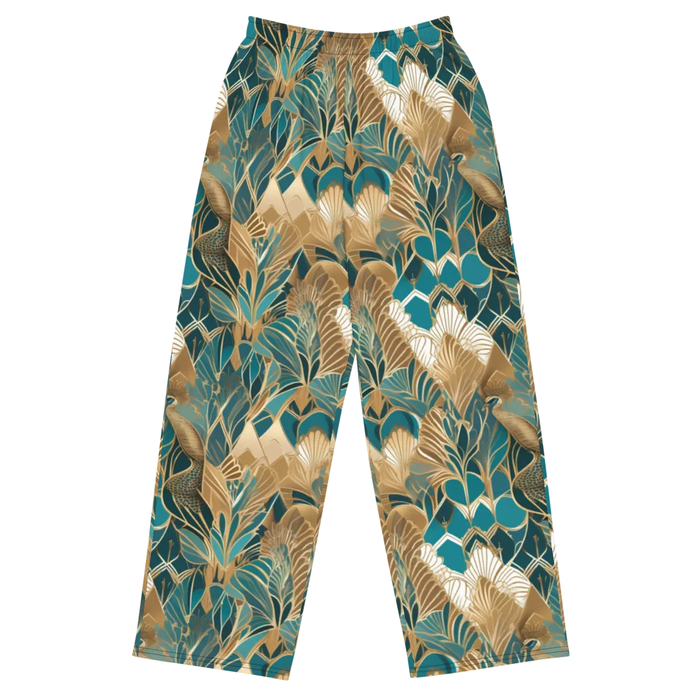 Gilded Peacock Garden on Wide-Leg Pants — Front