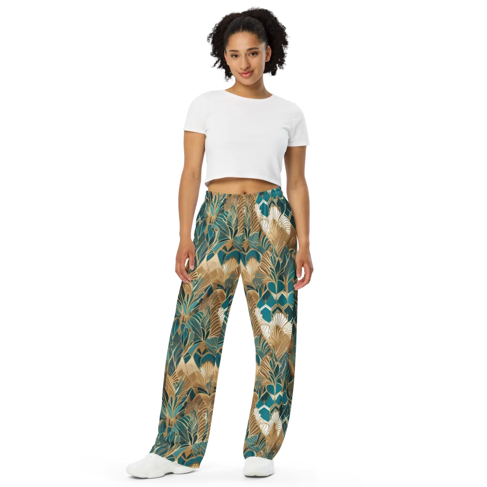Gilded Peacock Garden on Wide-Leg Pants — Front