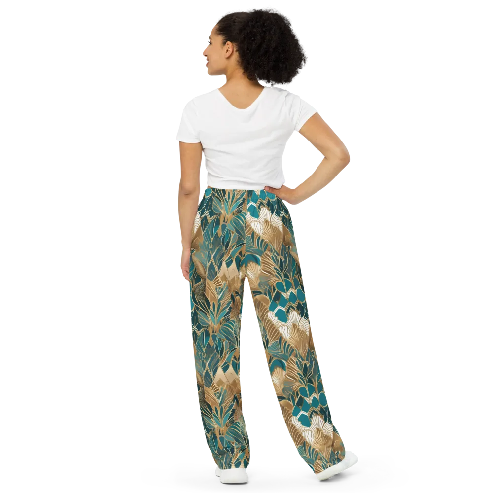 Gilded Peacock Garden on Wide-Leg Pants — Back