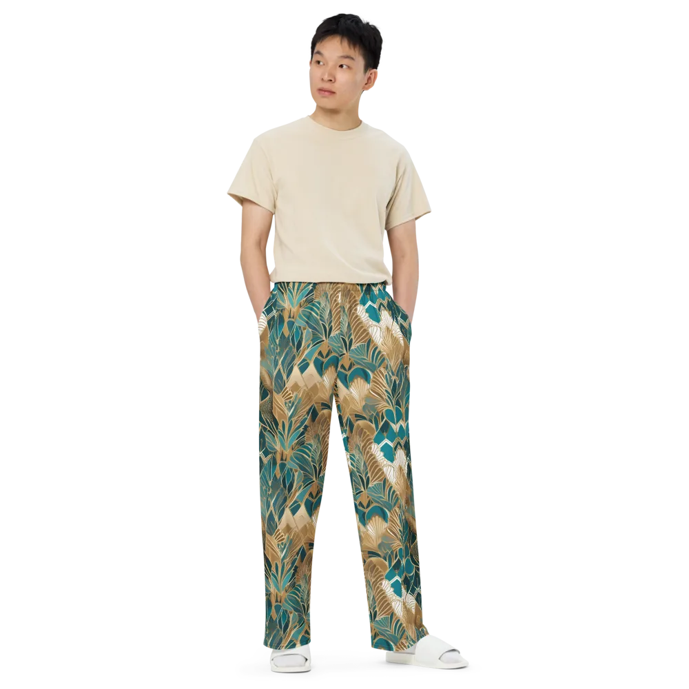 Gilded Peacock Garden on Wide-Leg Pants — Front