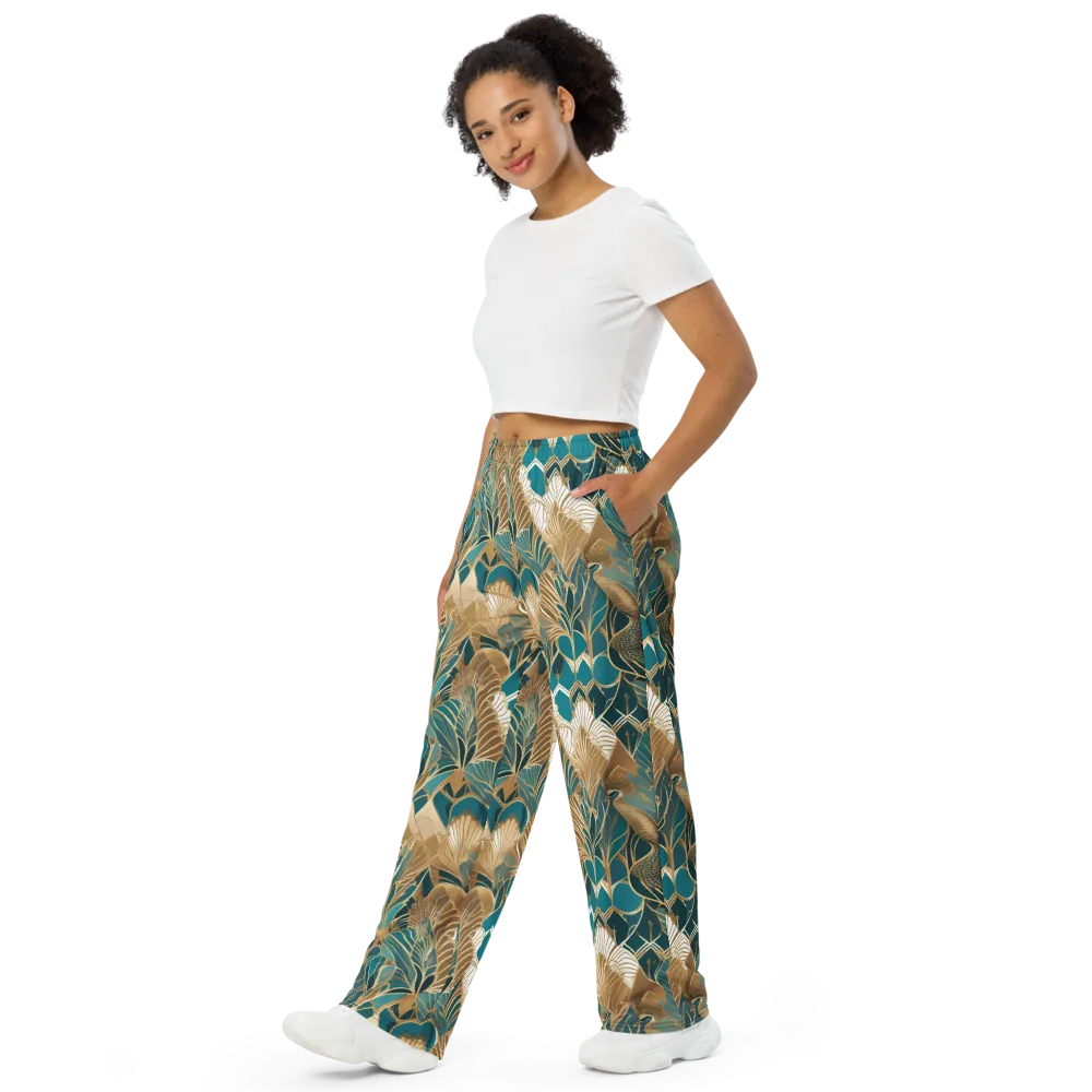 Gilded Peacock Garden on Wide-Leg Pants — Left Front