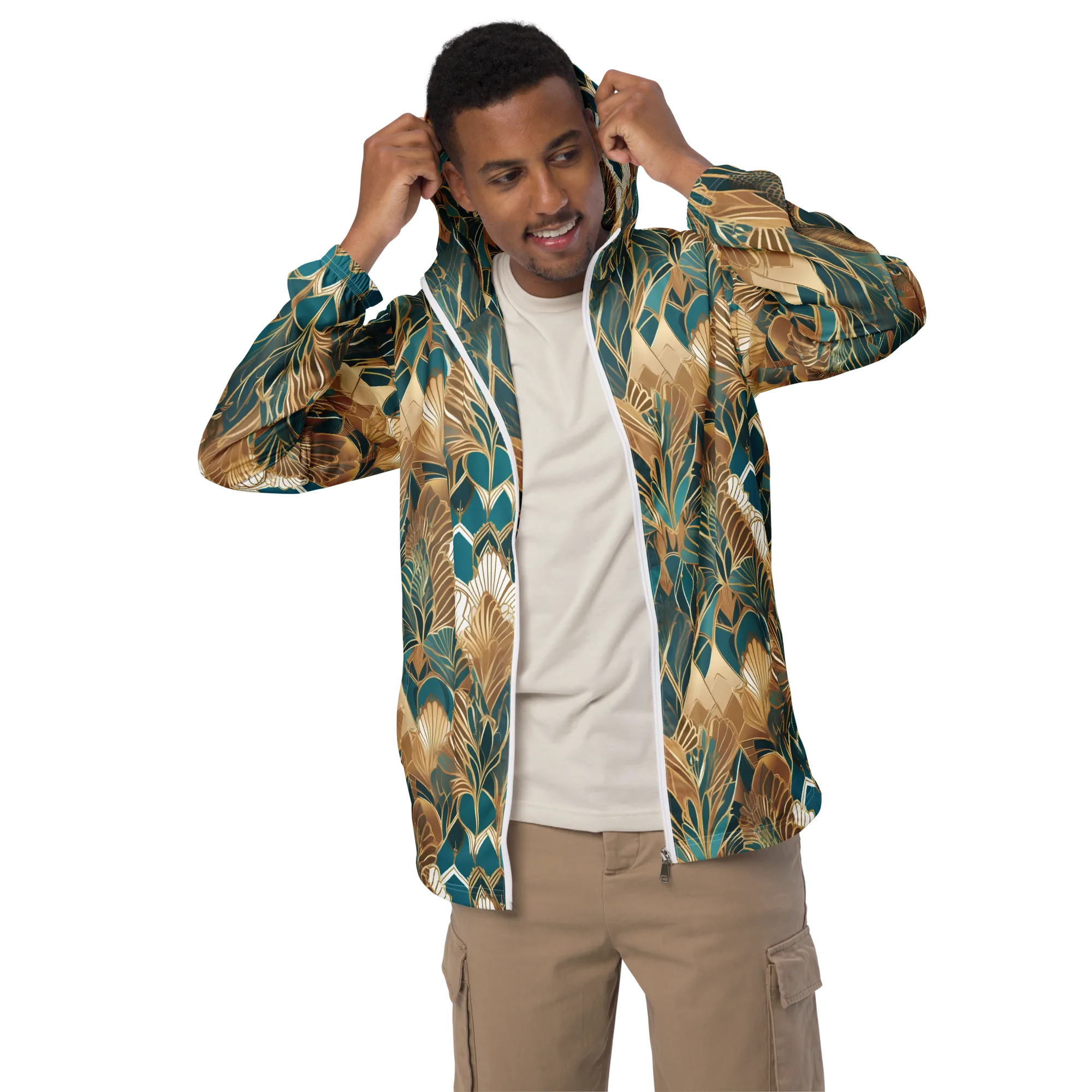 Gilded Peacock Garden on Men's Windbreaker — Front
