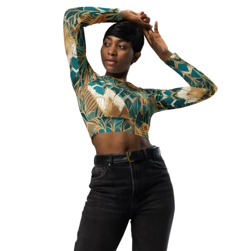 Gilded Peacock Garden on a Long Sleeve Crop Top
