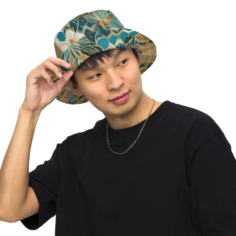 Gilded Peacock Garden on Reversible Bucket Hat — Front Inside