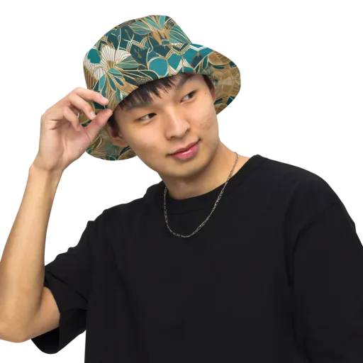 Gilded Peacock Garden on a Reversible Bucket Hat